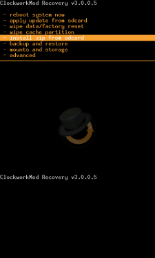ClockworkModRecovery-3.0.0.5-principal-menu